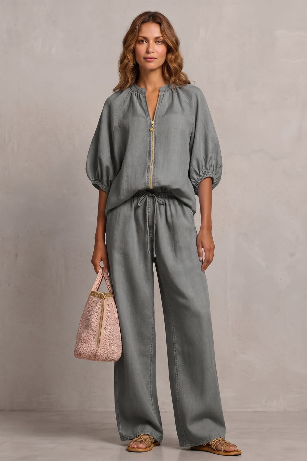 Women's Zip Front Wide Leg Pant Set | Brockhurst_10