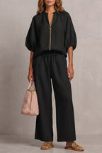Women's Zip Front Wide Leg Pant Set | Brockhurst_11