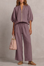 Women's Zip Front Wide Leg Pant Set | Brockhurst_13