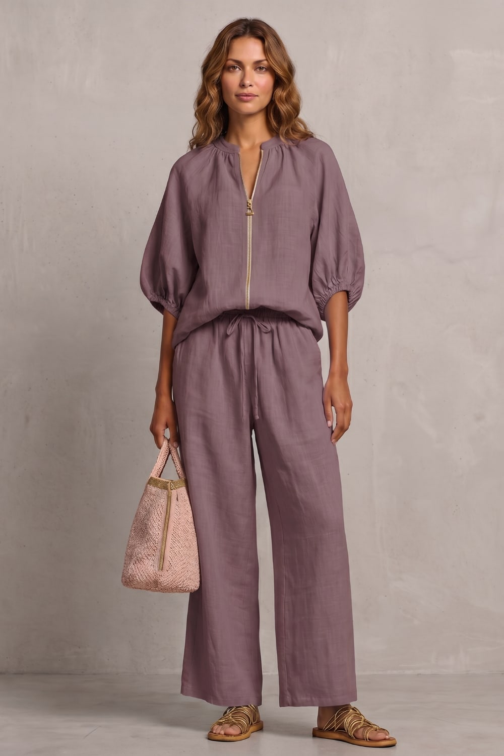 Women's Zip Front Wide Leg Pant Set | Brockhurst_14