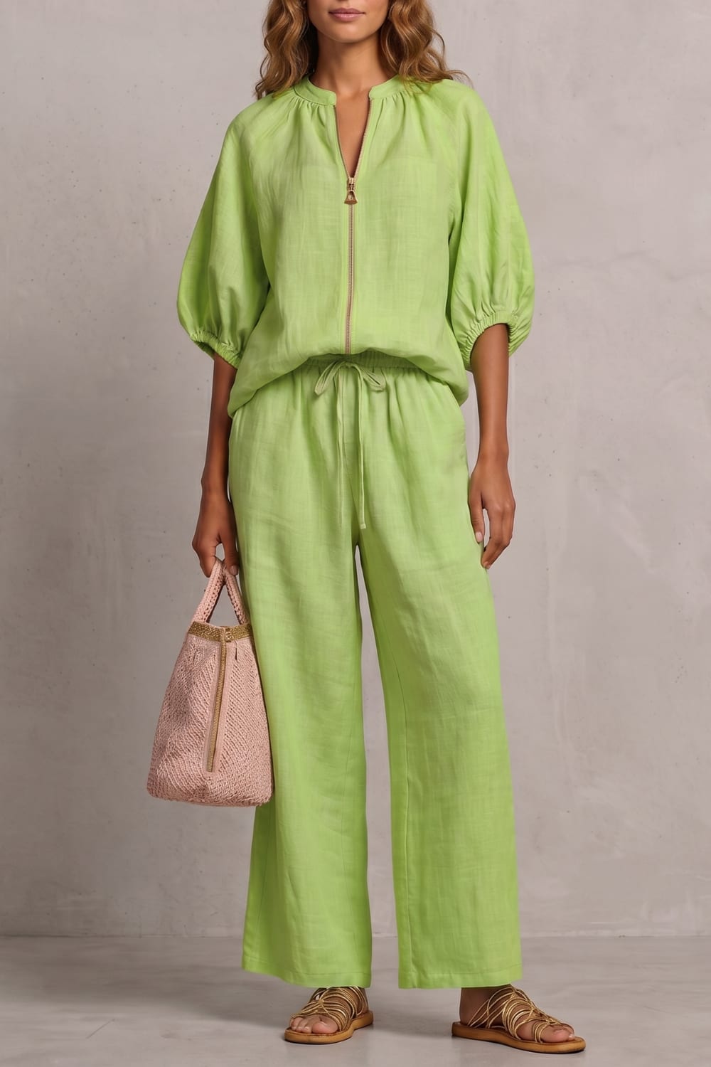Women's Zip Front Wide Leg Pant Set | Brockhurst_15