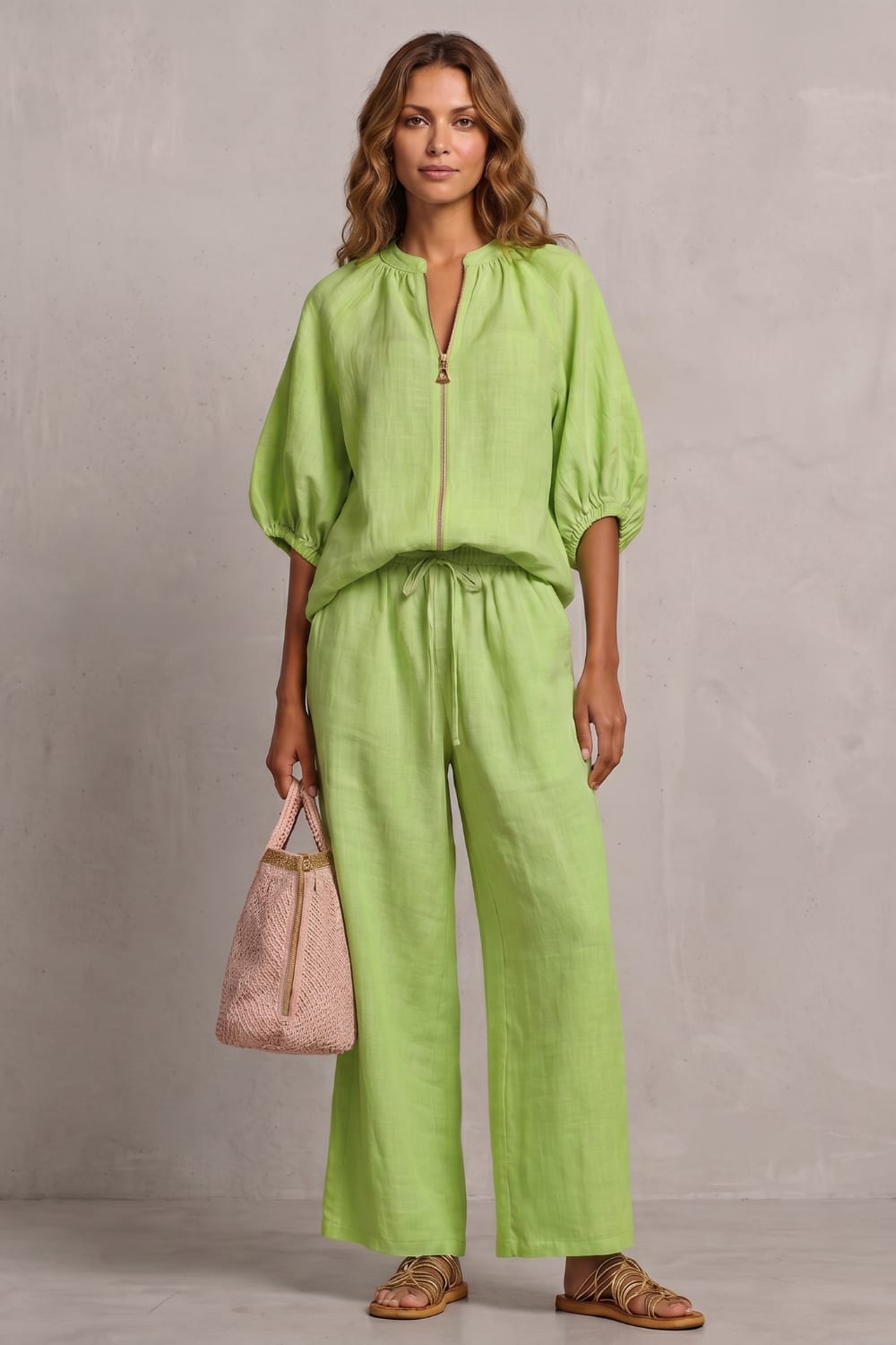 Women's Zip Front Wide Leg Pant Set | Brockhurst_16