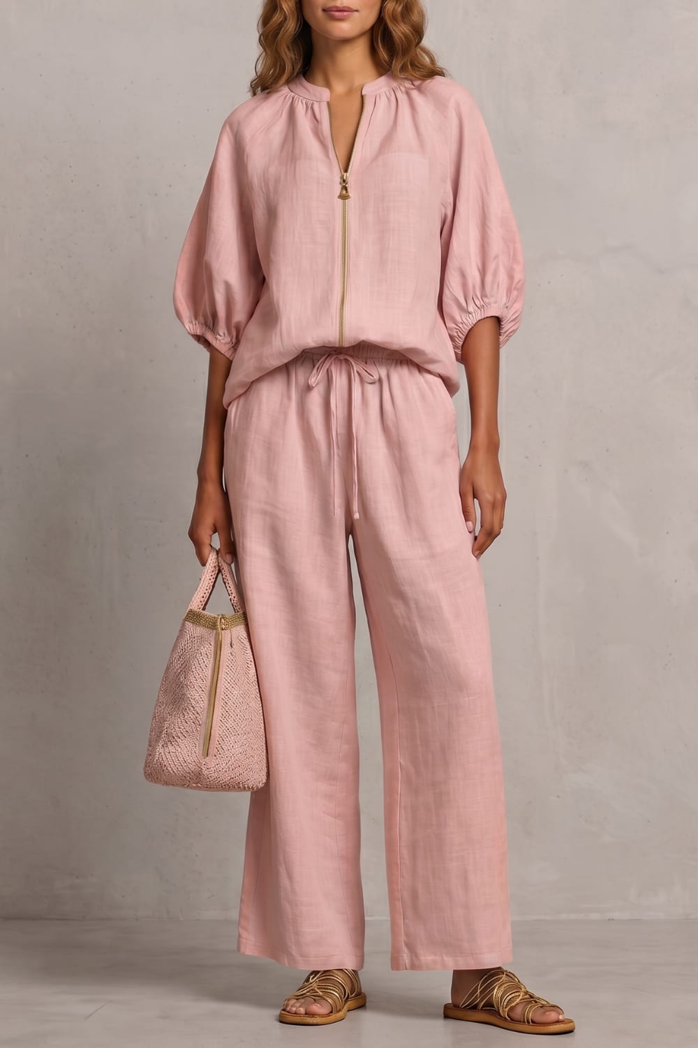 Women's Zip Front Wide Leg Pant Set | Brockhurst_17