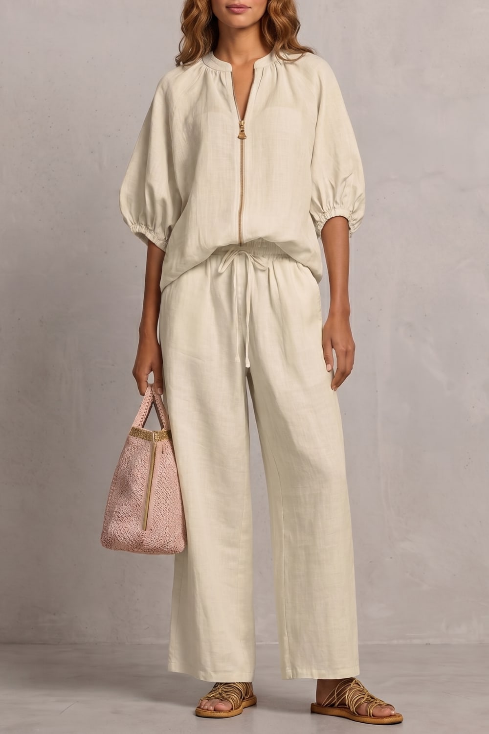 Women's Zip Front Wide Leg Pant Set | Brockhurst_19