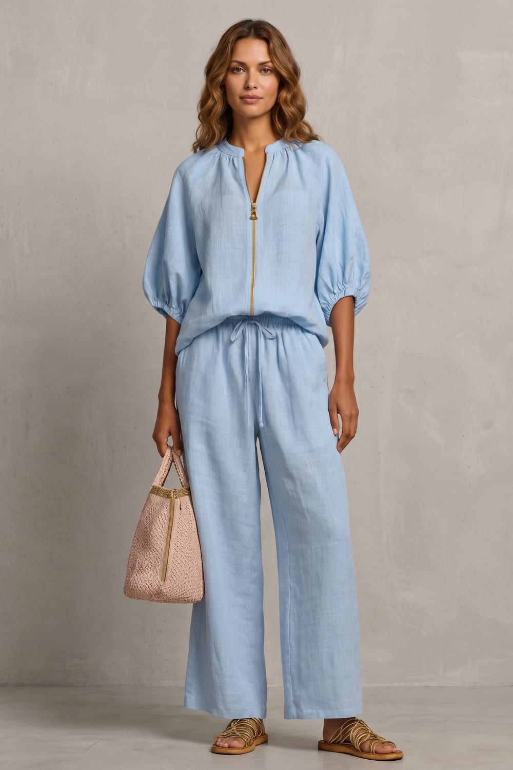 Women's Zip Front Wide Leg Pant Set | Brockhurst_2