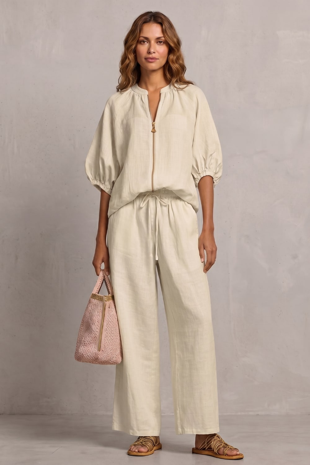 Women's Zip Front Wide Leg Pant Set | Brockhurst_20