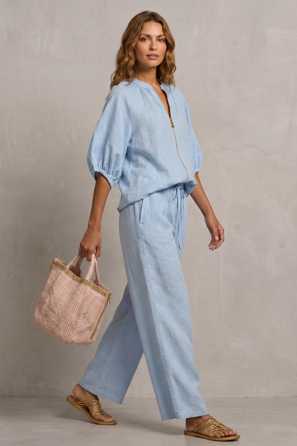 Women's Zip Front Wide Leg Pant Set | Brockhurst_3