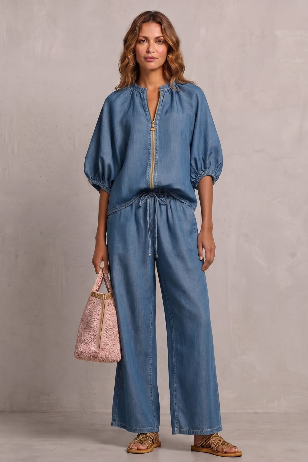 Women's Zip Front Wide Leg Pant Set | Brockhurst_6