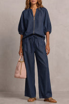 Women's Zip Front Wide Leg Pant Set | Brockhurst_7