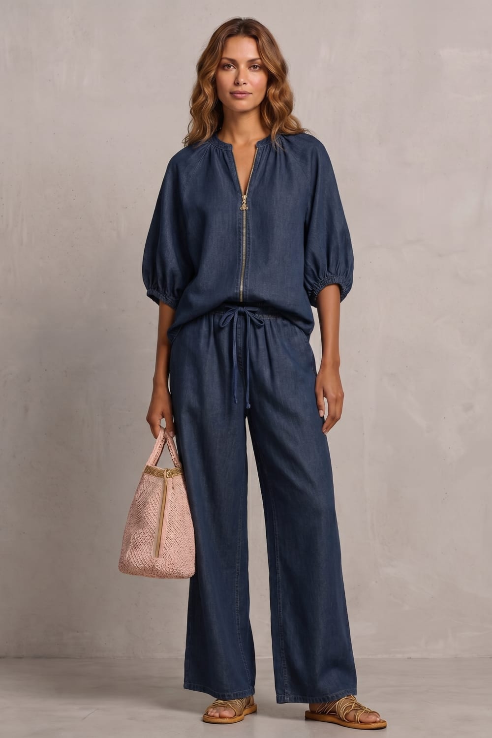 Women's Zip Front Wide Leg Pant Set | Brockhurst_8
