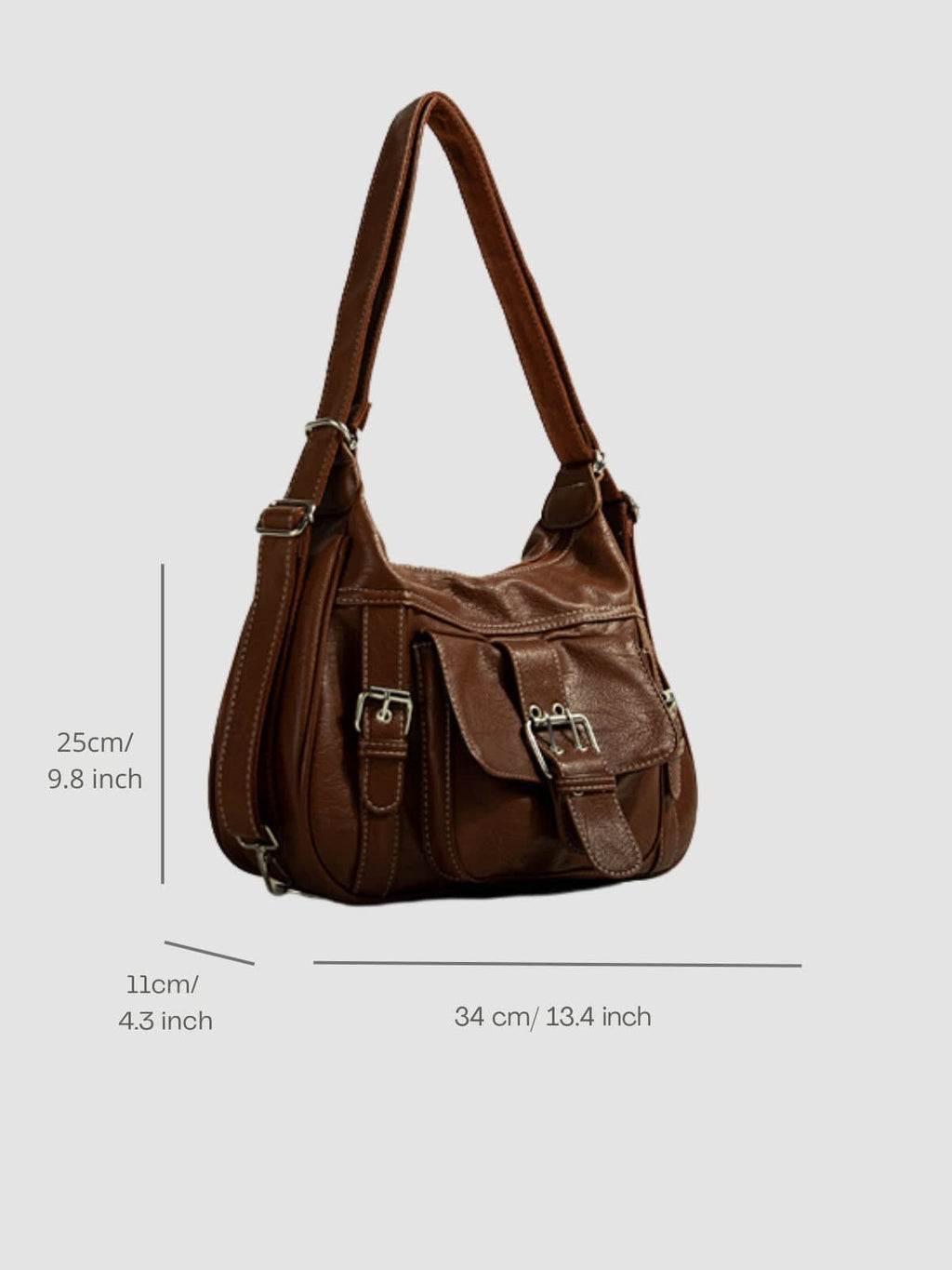 Women's Buckle Detail Slouchy Shoulder Bag | Vernham_5