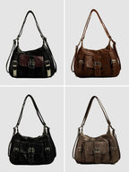 Women's Buckle Detail Slouchy Shoulder Bag | Vernham_8