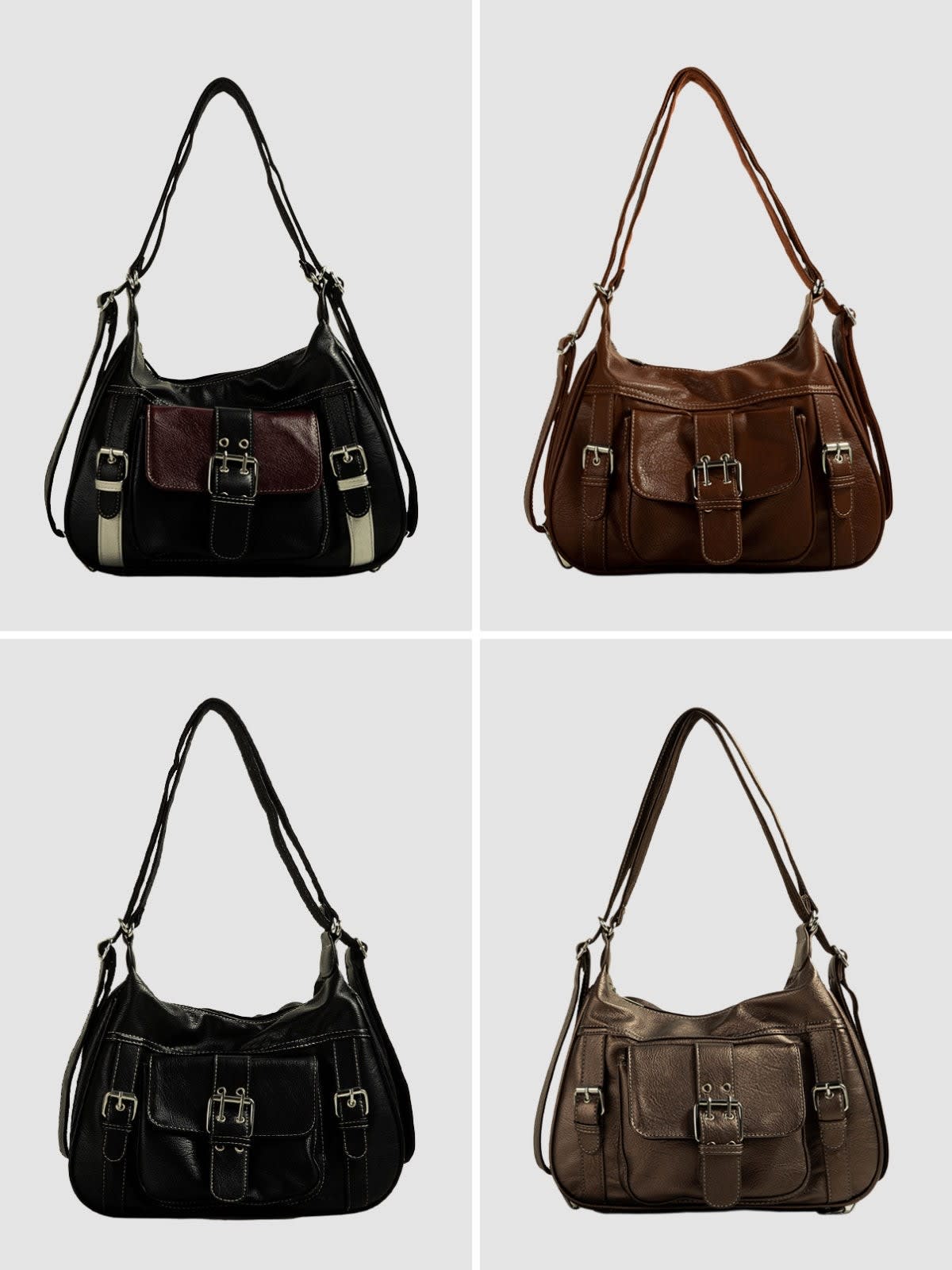 Women's Buckle Detail Slouchy Shoulder Bag | Vernham_8