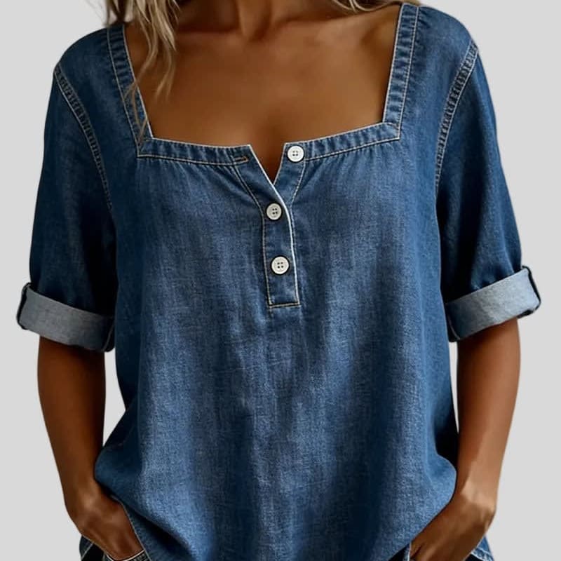 Women's Denim Square Neck Blouse | Clarimond_1