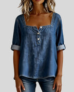 Women's Denim Square Neck Blouse | Clarimond_2