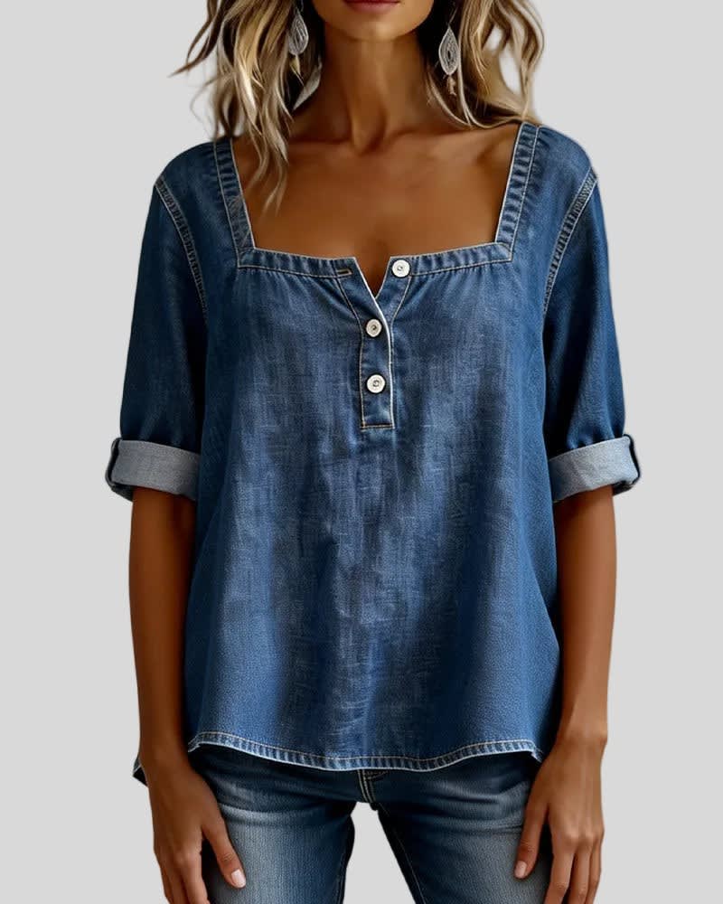 Women's Denim Square Neck Blouse | Clarimond_2