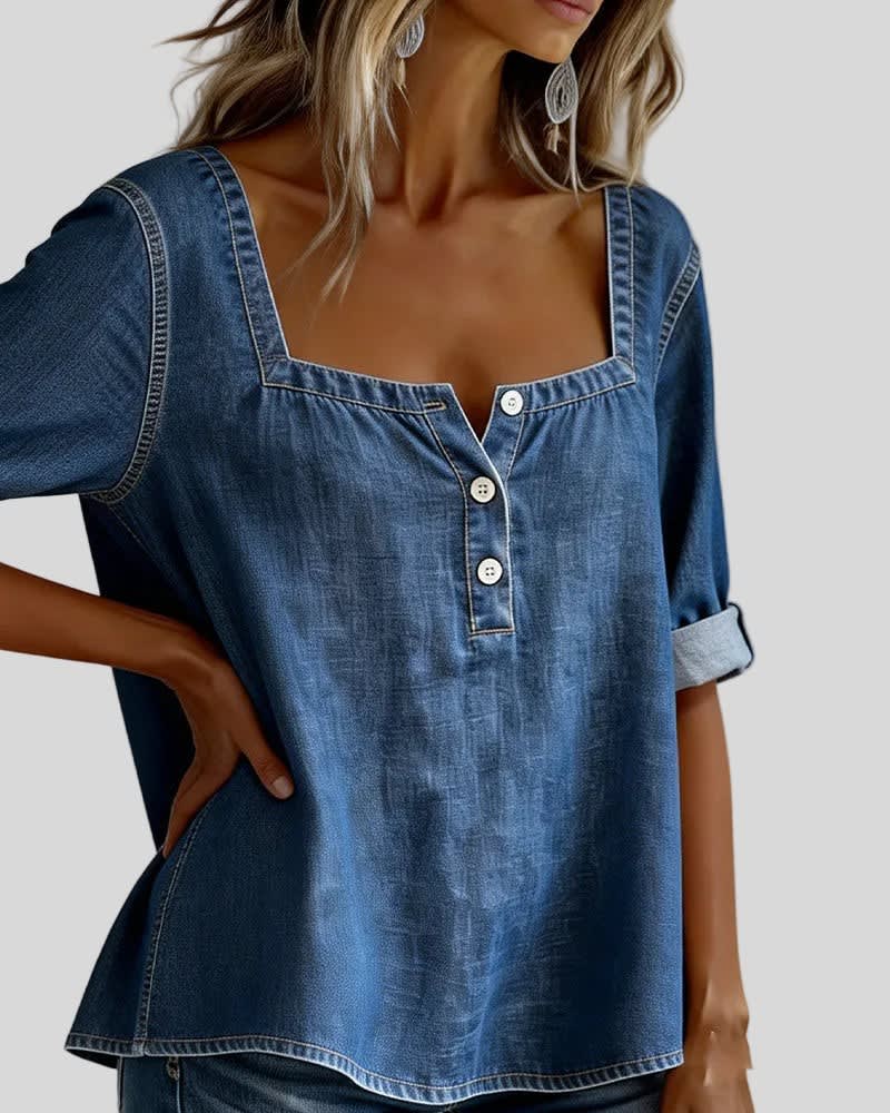 Women's Denim Square Neck Blouse | Clarimond_3