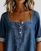 Women's Denim Square Neck Blouse | Clarimond_4