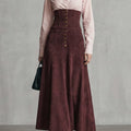 Women's Faux Suede Button Front Maxi Skirt | Denholme_1