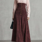 Women's Faux Suede Button Front Maxi Skirt | Denholme_1