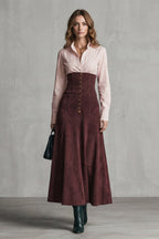 Women's Faux Suede Button Front Maxi Skirt | Denholme_2