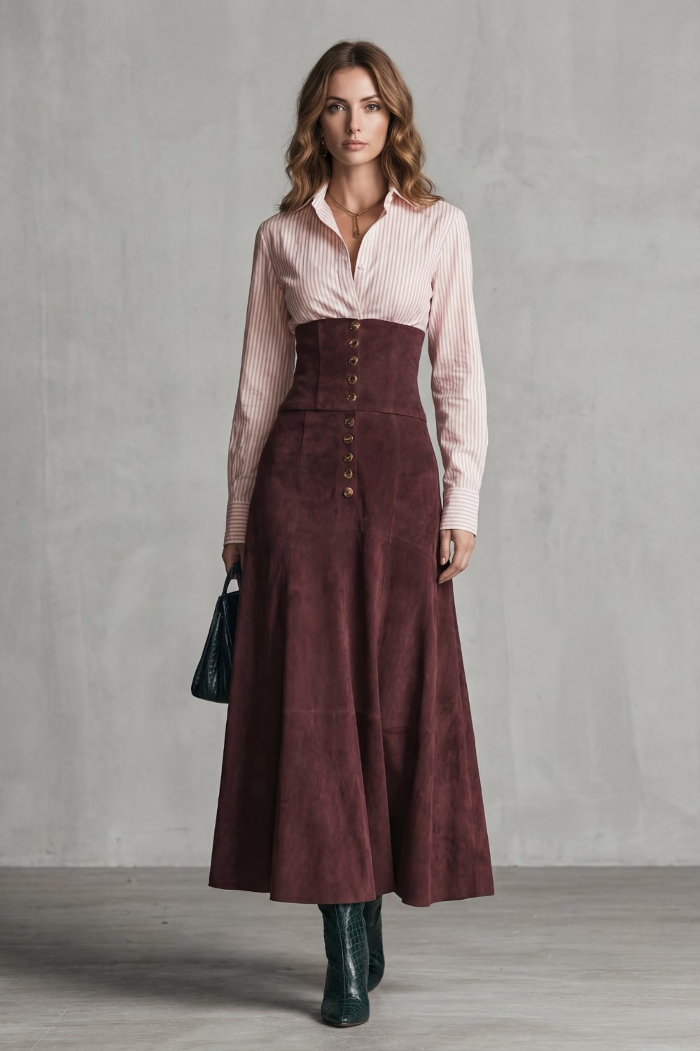 Women's Faux Suede Button Front Maxi Skirt | Denholme_2