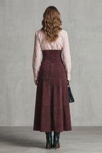 Women's Faux Suede Button Front Maxi Skirt | Denholme_4