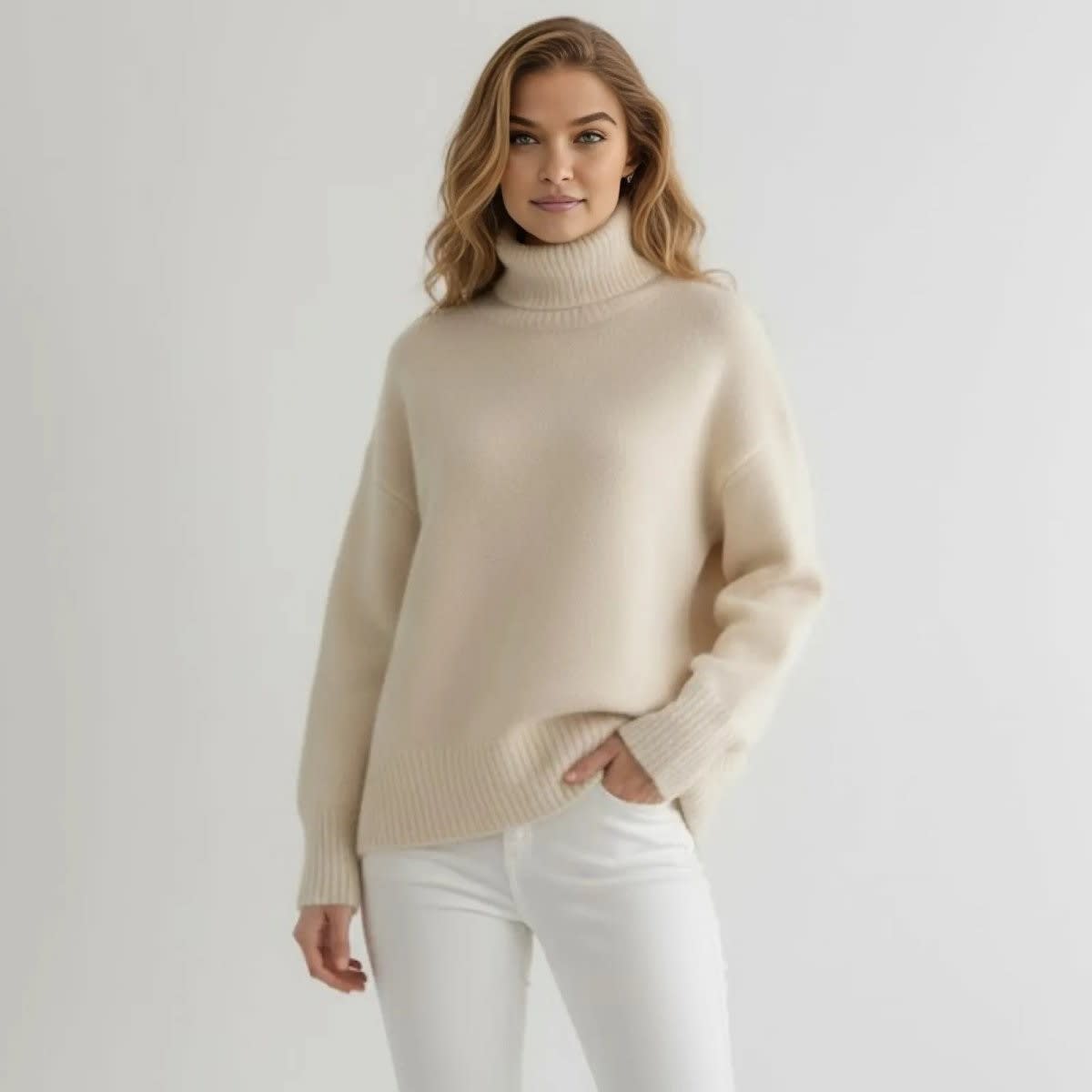 Women's Oversized Cashmere Blend Turtleneck | Wilhelmina_1
