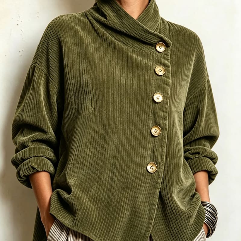 Women's Corduroy Asymmetric Button Top | Marlowe_1