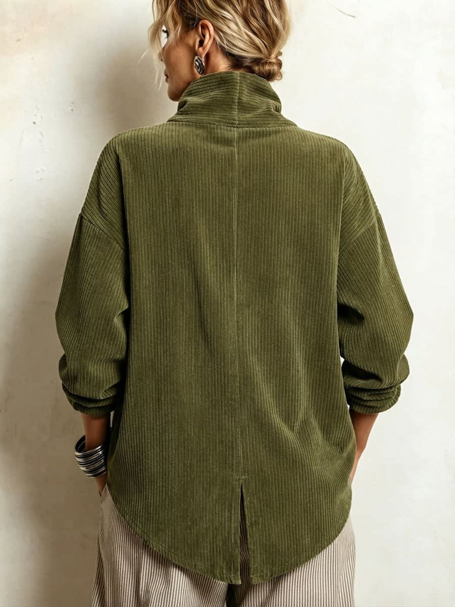Women's Corduroy Asymmetric Button Top | Marlowe_2