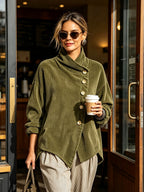 Women's Corduroy Asymmetric Button Top | Marlowe_3