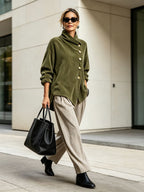 Women's Corduroy Asymmetric Button Top | Marlowe_4