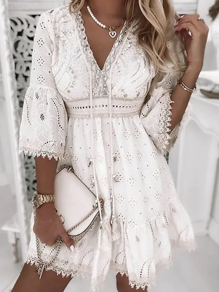 Women's Boho Lace Mini Dress | Zipporah_4