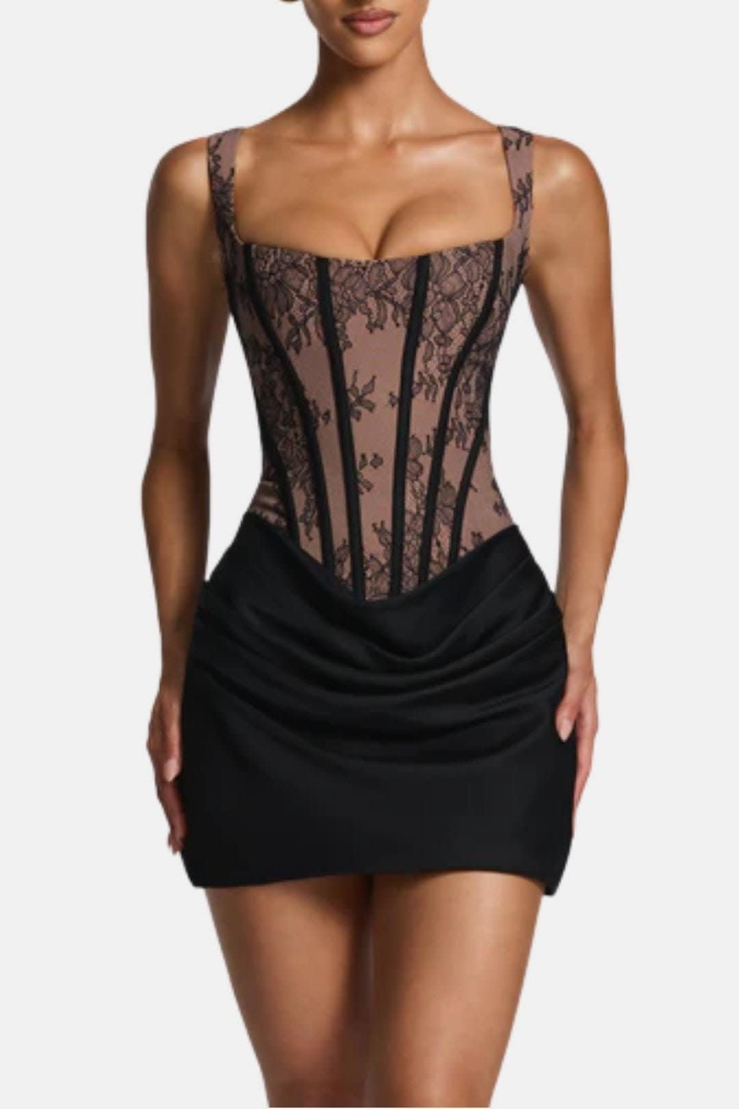 Women's Square Neck Draped Mini Dress | Bramwell_15