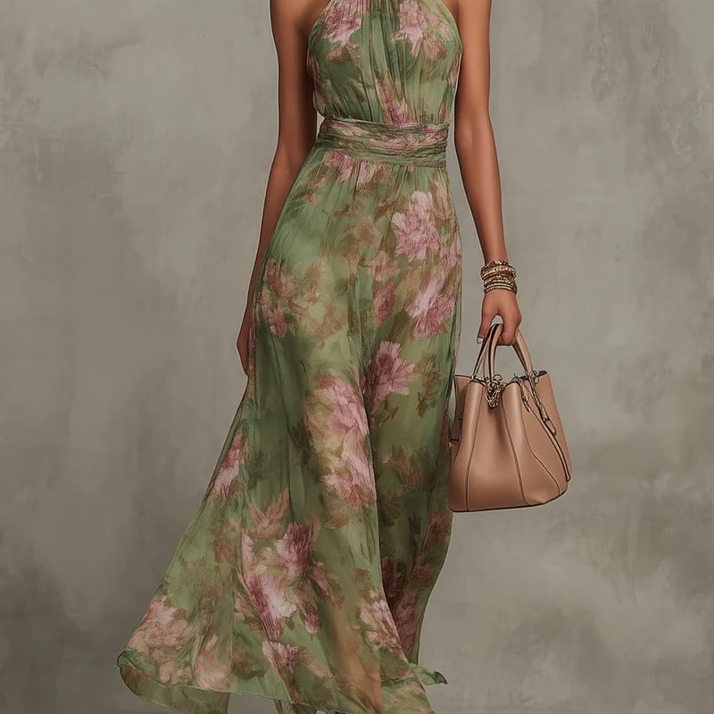 Women's Floral Halter Neck Maxi Dress | Zerlina_1