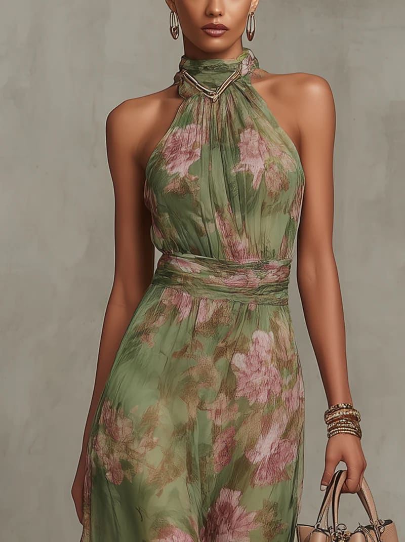 Women's Floral Halter Neck Maxi Dress | Zerlina_3