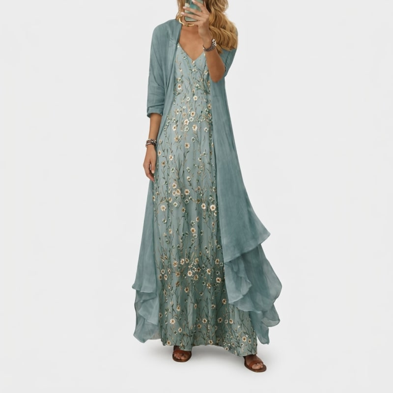 Women's Floral Embroidered Maxi Dress Set | Clementina_1