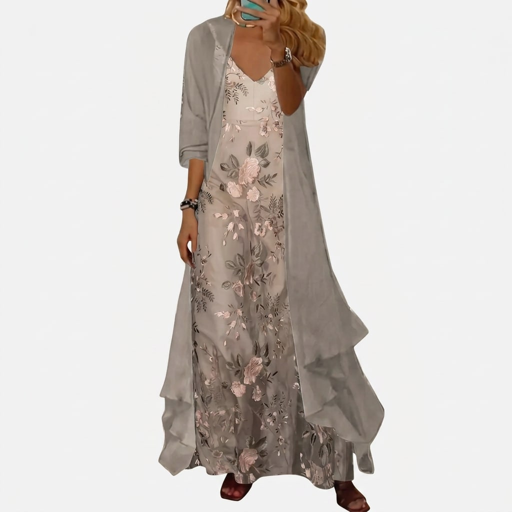 Women's Floral Embroidered Maxi Dress Set | Clementina_2