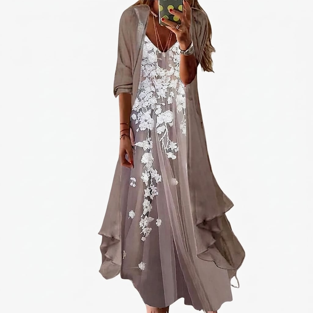 Women's Floral Embroidered Maxi Dress Set | Clementina_3