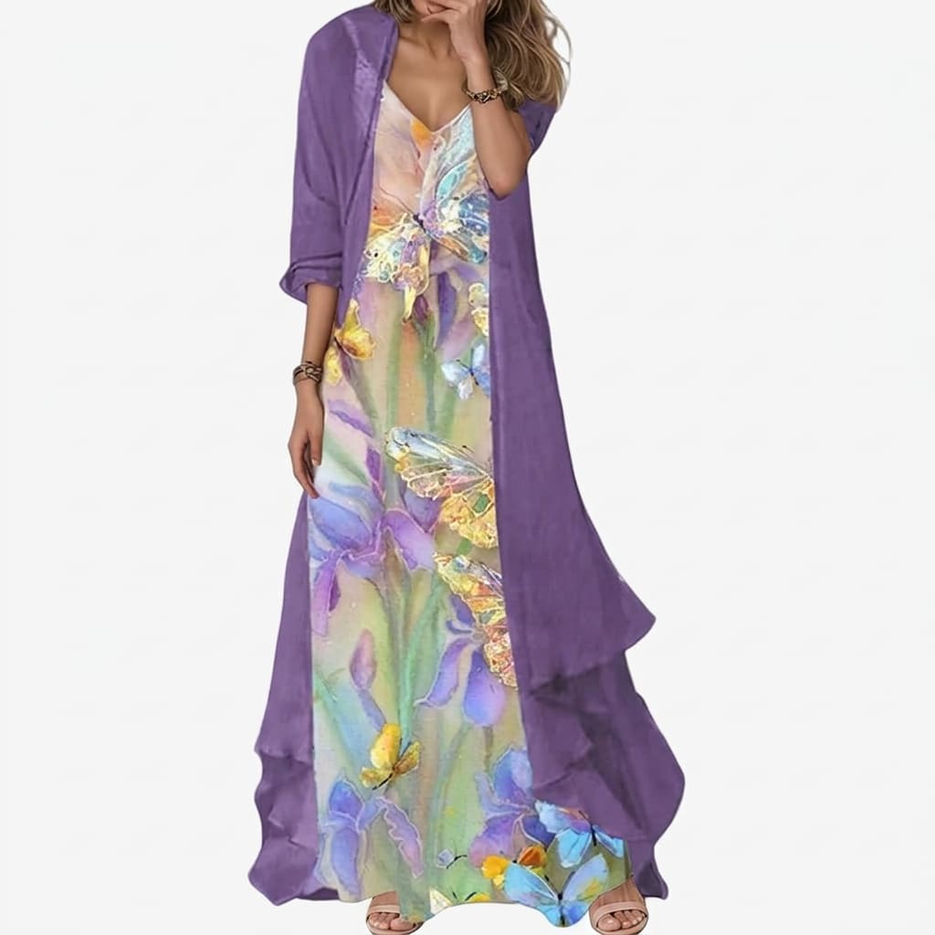 Women's Floral Embroidered Maxi Dress Set | Clementina_4