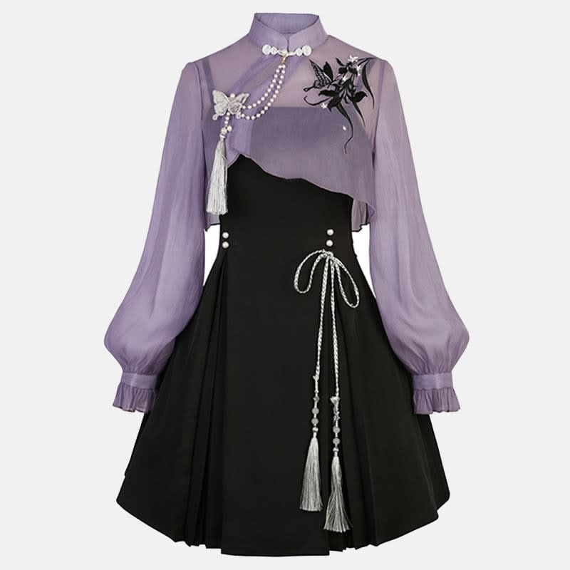 Women's Sheer Blouse and Pleated Slip Dress Set | Oakworth_1