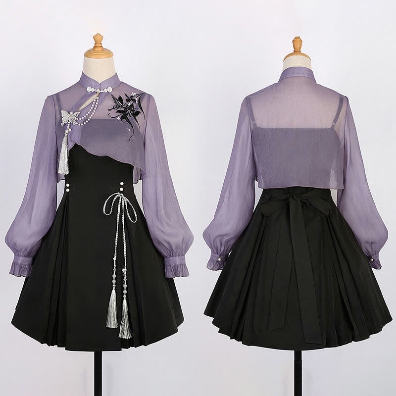 Women's Sheer Blouse and Pleated Slip Dress Set | Oakworth_10
