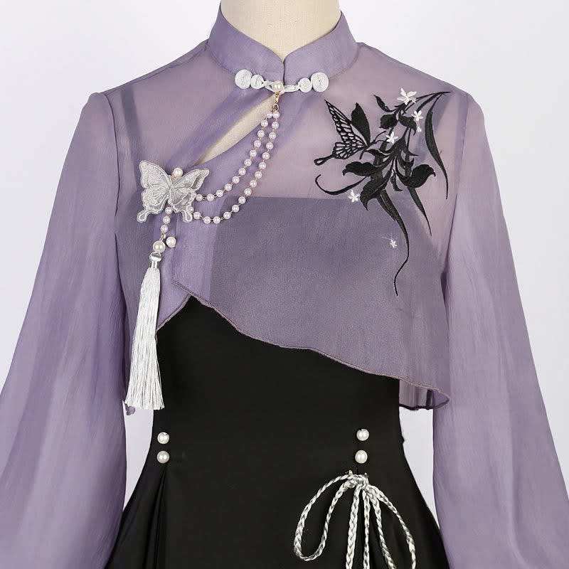 Women's Sheer Blouse and Pleated Slip Dress Set | Oakworth_12