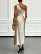Women's One Shoulder Satin Midi Dress | Chalfont_2