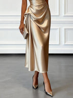 Women's One Shoulder Satin Midi Dress | Chalfont_4