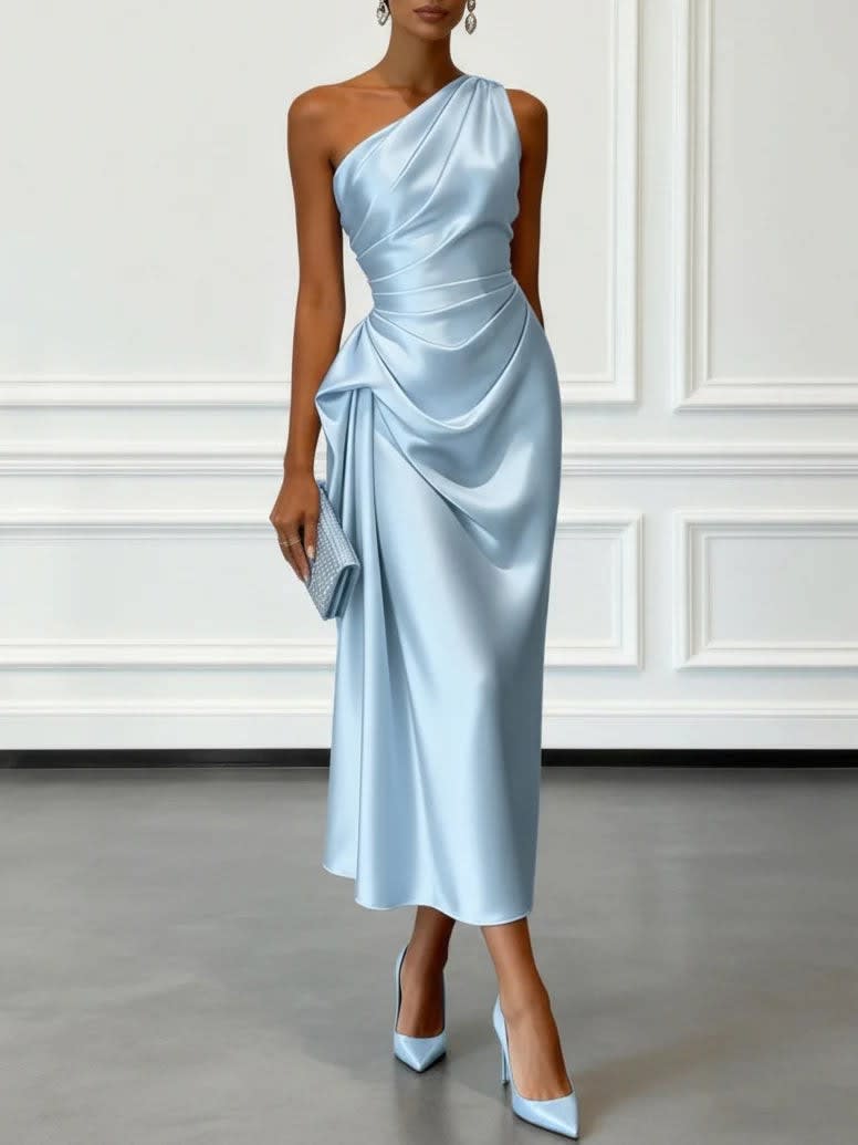 Women's One Shoulder Satin Midi Dress | Chalfont_5