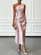 Women's One Shoulder Satin Midi Dress | Chalfont_6