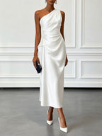 Women's One Shoulder Satin Midi Dress | Chalfont_9