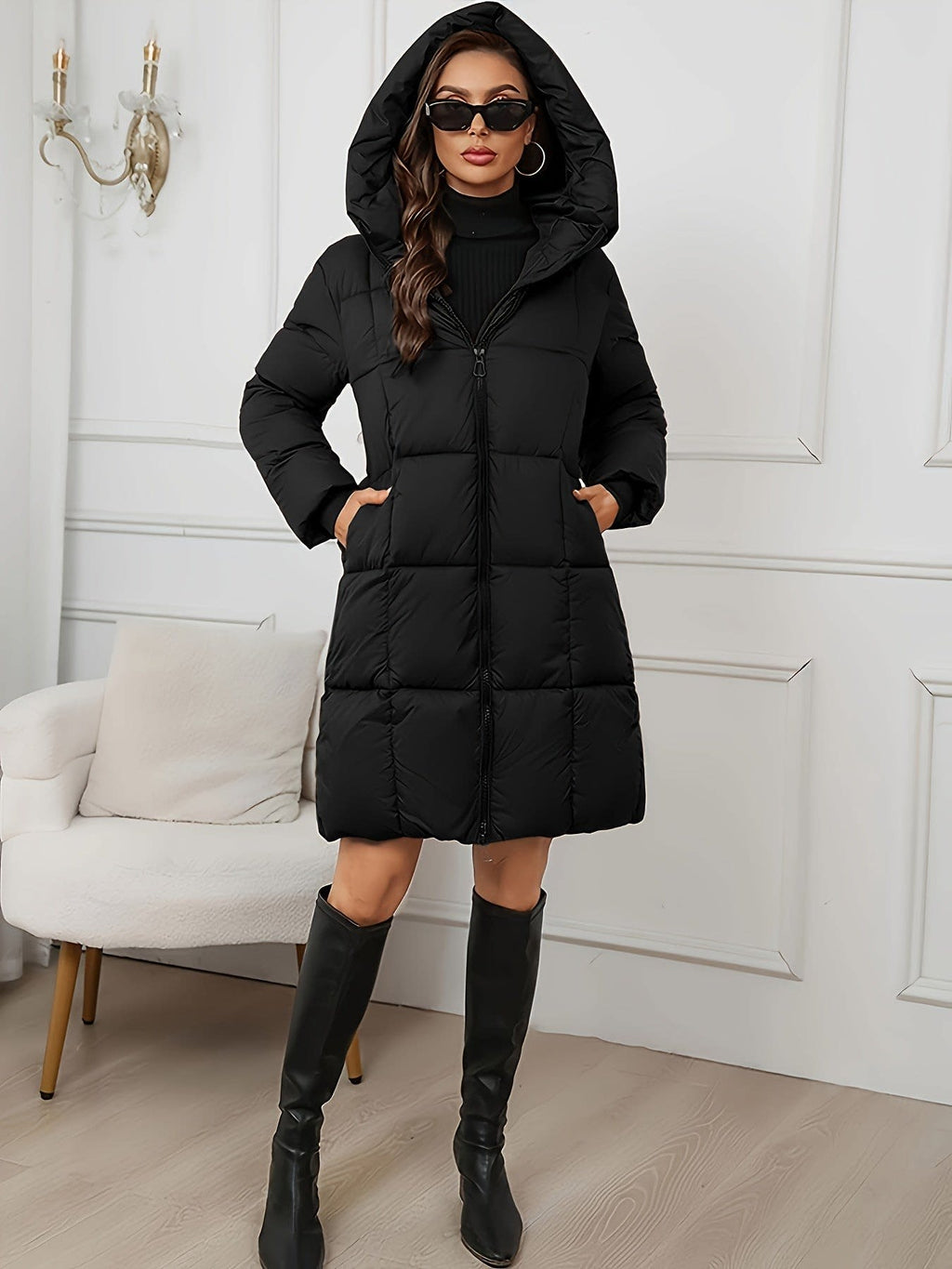 Women's Hooded Longline Puffer Coat | Oakhampton_9