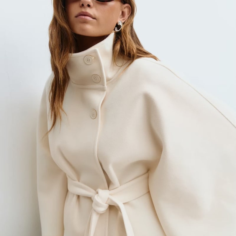 Women's Belted High Neck Cape Jacket | Gilliane_1